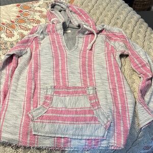 Gray and Pink Striped Hoodie